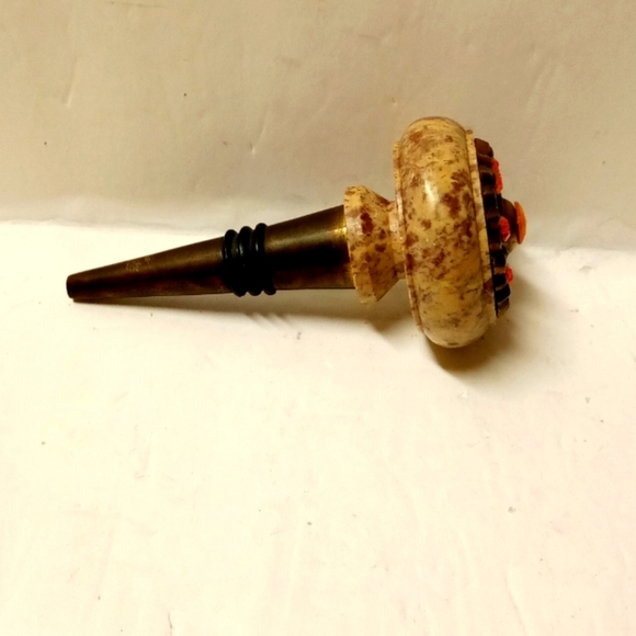 Vintage Marble Wine Stopper with Orange Decorative Rhinestones & Gold Metal - Picture 3 of 8